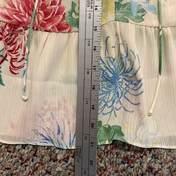 Zara Semi-Sheer Ivory Floral Lace Up Neckline Kimono Sleeve Peplum Top Size M - Picture 12 of 12